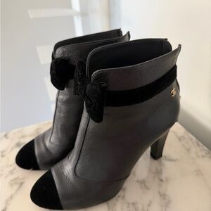 Chic Chanel Black Ankle Boots with Bow Detail (worn twice)